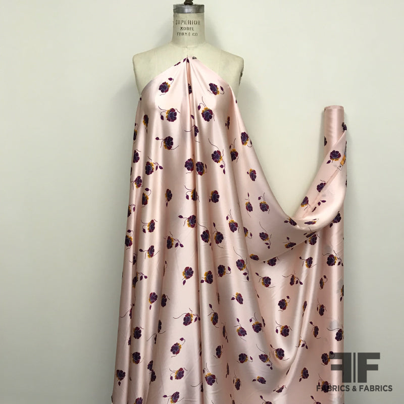 Dainty Floral Printed Silk Charmeuse - Pink - Fabrics & Fabrics