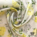 Floral Silk Charmeuse - White/Yellow/Grey/Green - Fabrics & Fabrics