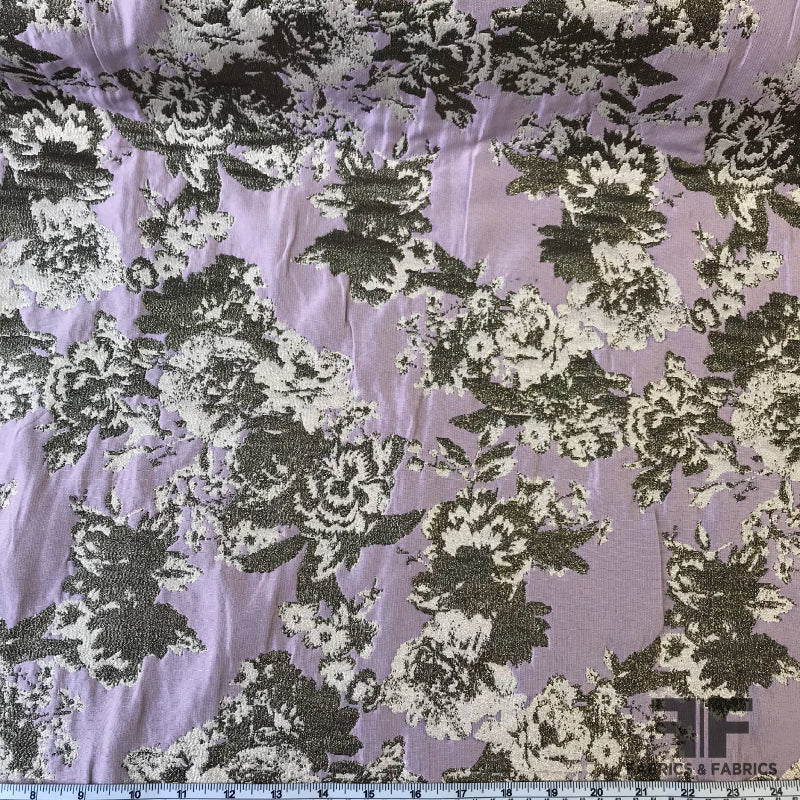 Metallic Floral Brocade - Lilac/Gold - Fabrics & Fabrics