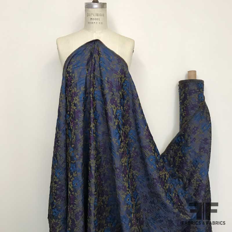 Small Scale Floral Brocade Fabric - Blue/Purple/Green – Fabrics & Fabrics