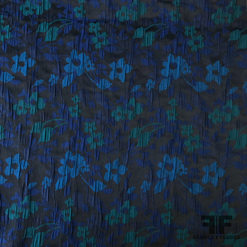 Small Scale Floral Brocade - Blue/Teal - Fabrics & Fabrics