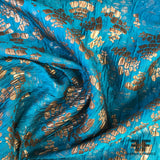 Abstract Metallic Textured Brocade - Gold/Blue - Fabrics & Fabrics