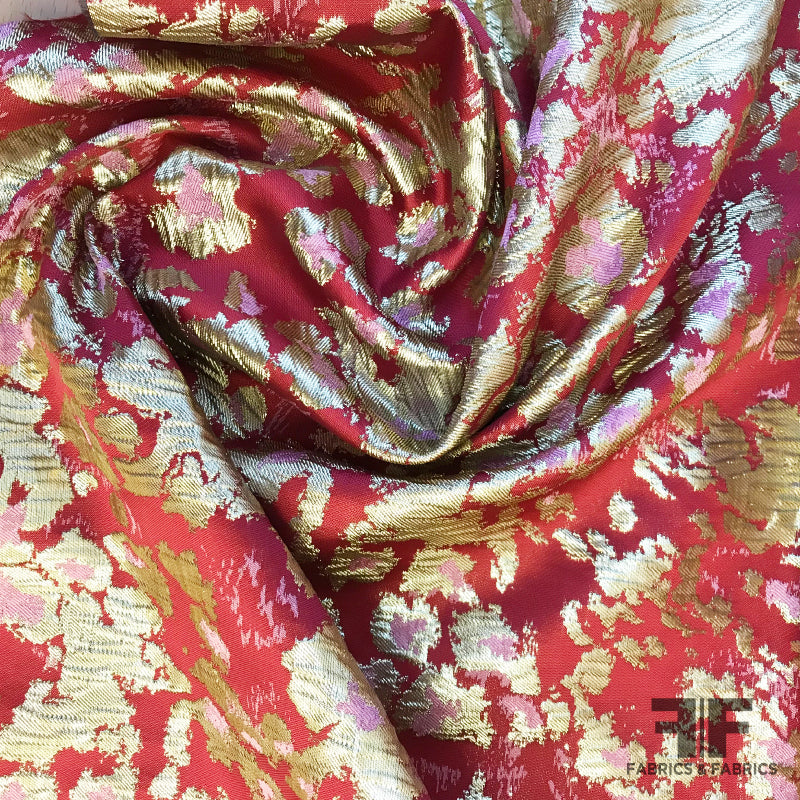 Metallic Abstract Brocade - Pink/Red/Gold - Fabrics & Fabrics