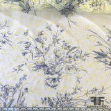 Floral Line-Drawing Silk Chiffon - White/Navy/Yellow - Fabrics & Fabrics