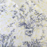 Floral Line-Drawing Silk Chiffon - White/Navy/Yellow