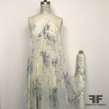 Floral Line-Drawing Silk Chiffon - White/Navy/Yellow - Fabrics & Fabrics