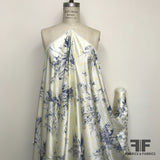 Floral Line-Drawing Silk Charmeuse - White/Navy/Yellow - Fabrics & Fabrics