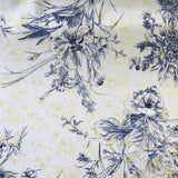 Floral Line-Drawing Silk Charmeuse - White/Navy/Yellow