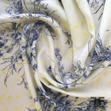 Floral Line-Drawing Silk Charmeuse (Reverse/Matte Side Printed) - White/Navy/Yellow