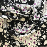 Floral Silk Charmeuse - Black/White/Purple - Fabrics & Fabrics