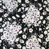 Floral Silk Charmeuse - Black/White/Purple - Fabrics & Fabrics