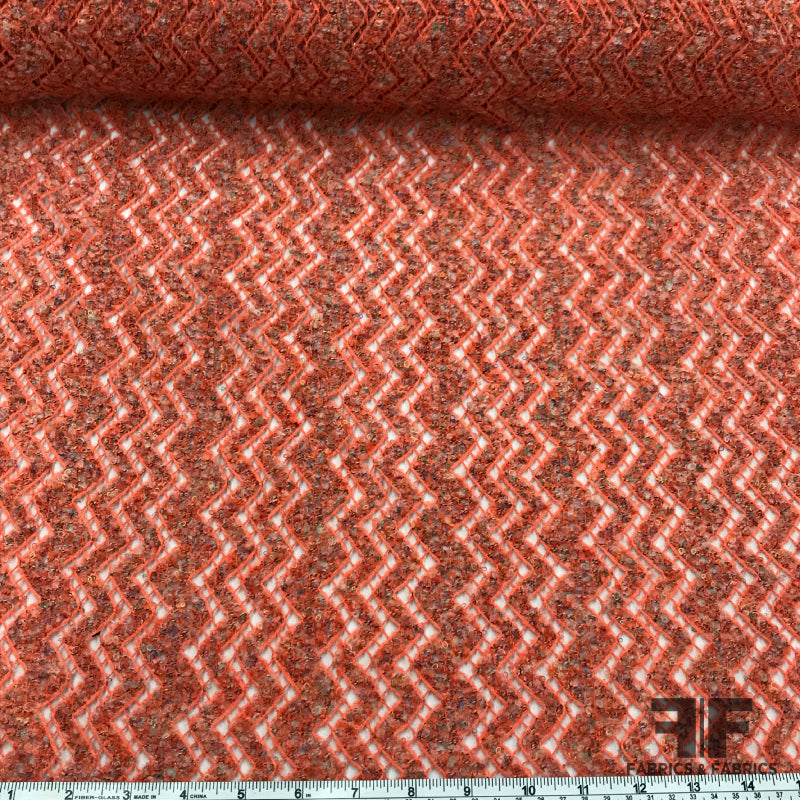 Novelty Open Knit Chevron Zig Zag Wool - Coral/Multicolor - Fabrics & Fabrics