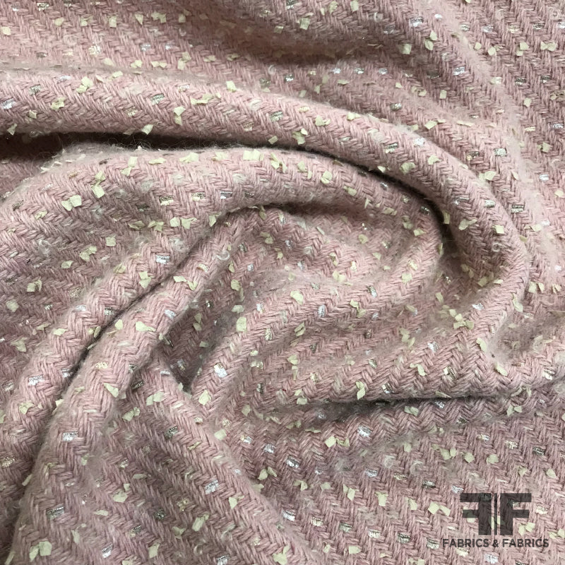 Couture Wool Tweed Coating with Metallic Fibers - Pink