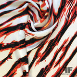 Abstract Zebra Print Silk Georgette - White/Red/Orange/Black