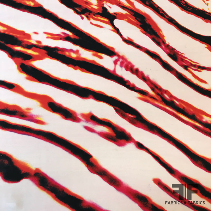 Abstract Zebra Print Silk Georgette - White/Red/Orange/Black - Fabrics & Fabrics