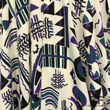 Abstracted Printed Silk Crepe - Cream/Purple/Teal/Black - Fabrics & Fabrics