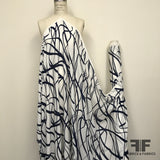 Abstract Lines Printed on Silk Georgette - Cream/Midnight Blue - Fabrics & Fabrics