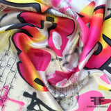 Graffiti Abstract Neon Printed Silk Charmeuse - Pink/Yellow - Fabrics & Fabrics