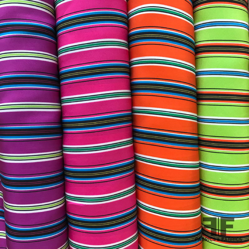 Multi Vertical Striped Printed Silk Crepe de Chine - Green - Fabrics & Fabrics