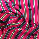 Multi Vertical Striped Printed Silk Crepe de Chine - Pink - Fabrics & Fabrics
