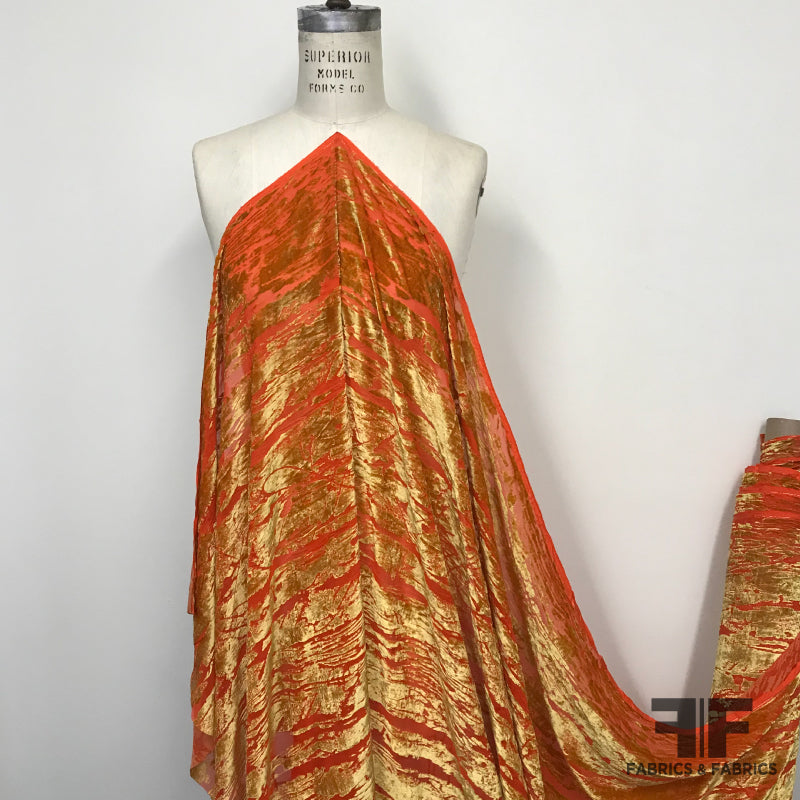 Abstract Burnout Velvet - Orange/Yellow Gold - Fabrics & Fabrics