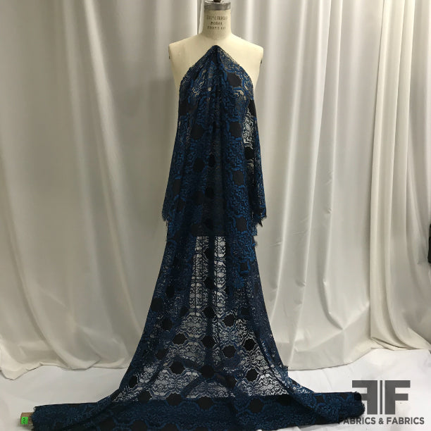 Scalloped Leavers Lace - Blue/Black Fabrics & Fabrics Scalloped Leavers Lace - Blue/Black Fabrics & Fabrics