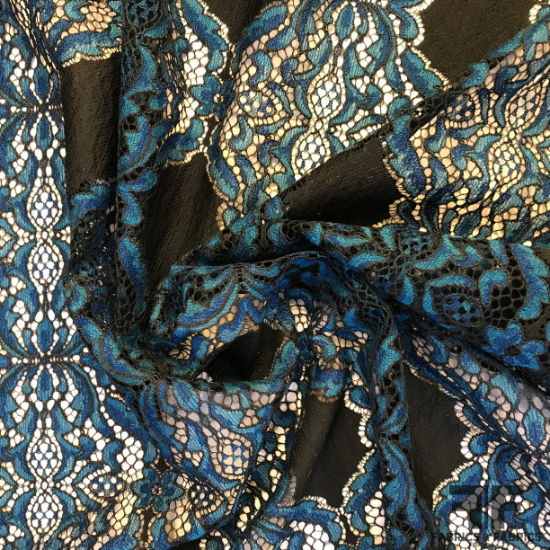 Scalloped Leavers Lace - Blue/Black – Fabrics & Fabrics