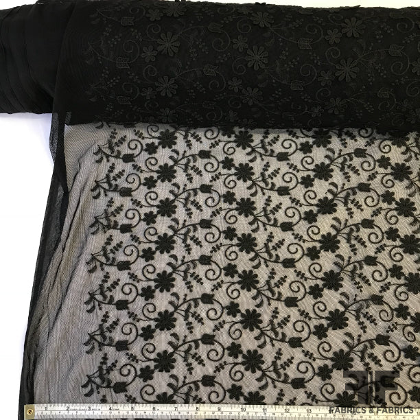 3D Floral Embroidered Netting - Black – Fabrics & Fabrics