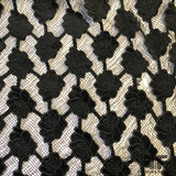 Novelty Embroidered Velvet Roses on Netting - Black