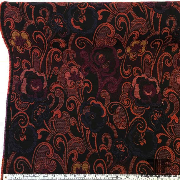 French Floral Brocade - Burnt Orange/Maroon/Black - Fabrics & Fabrics