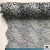 Double Scalloped Leavers Lace - Navy/Powder Blue - Fabrics & Fabrics NY