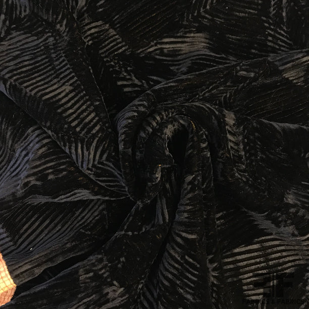 Iridescent Multi-Directional Pleated Velvet - Black - Fabrics & Fabrics