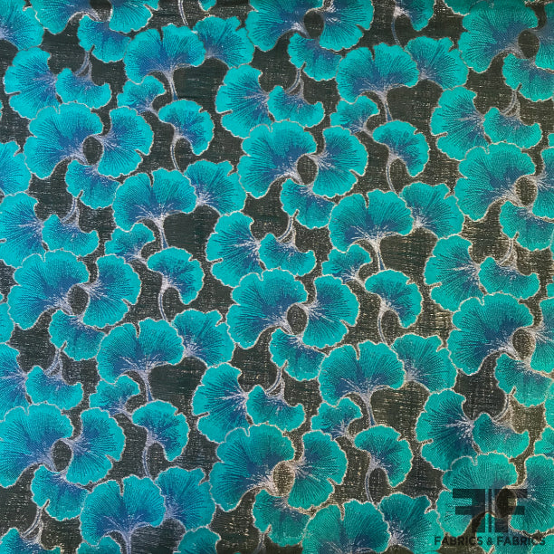 Metallic Floral Brocade - Turquoise/Black