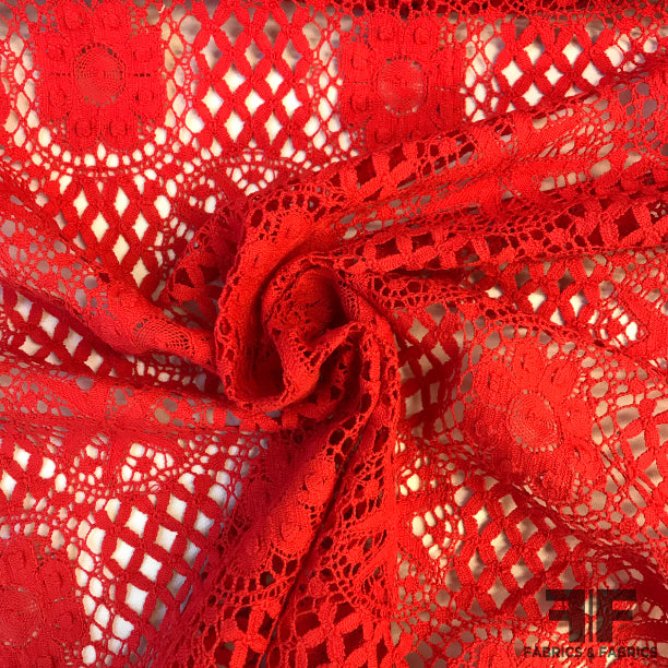 Floral Crochet Lace - Red - Fabrics & Fabrics