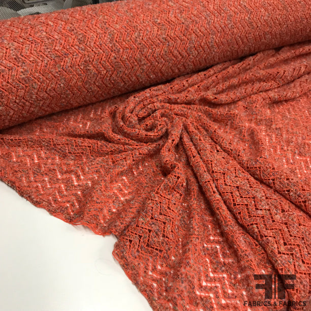 Chevron Wool Boucle Crochet Knit - Orange/Multicolor - Fabrics & Fabrics