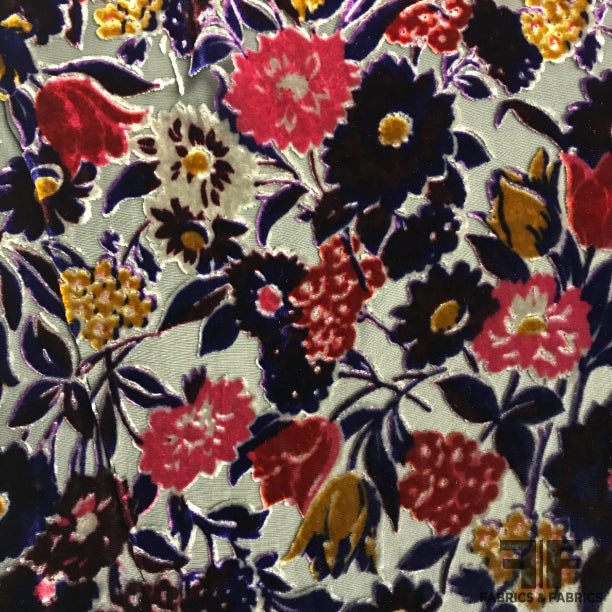 Floral Cut Silk Velvet - Pink/Violet/Gold - Fabrics & Fabrics