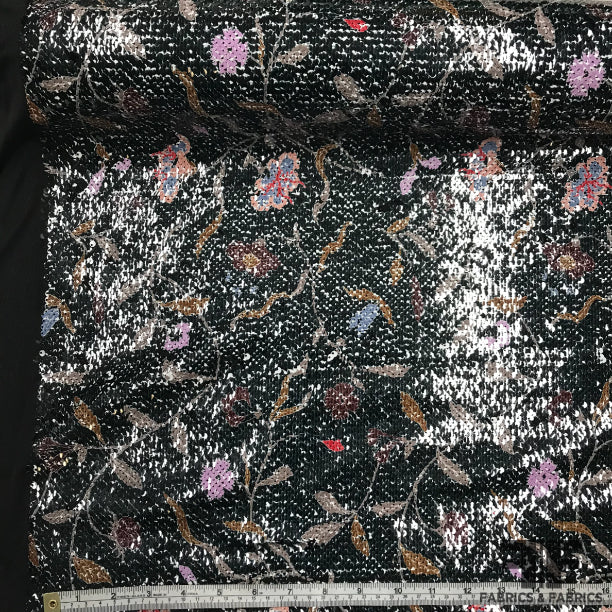 Floral/Two-Way Stretch Sequins - Black/Multicolor - Fabrics & Fabrics