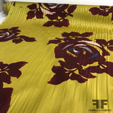 Floral Printed Silk Charmeuse Jacquard - Burgundy/Lime Gold