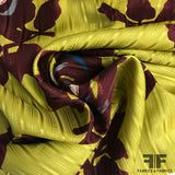 Floral Printed Silk Charmeuse Jacquard - Burgundy/Gold - Fabrics & Fabrics