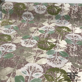 Italian Floral Printed Silk Taffeta - Beige/Green - Fabrics & Fabrics