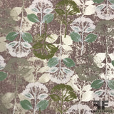 Italian Floral Printed Silk Taffeta - Beige/Green - Fabrics & Fabrics