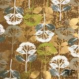 Italian Floral Printed Silk Taffeta - Gold/Green/White - Fabrics & Fabrics