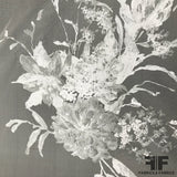 Italian Floral Printed Silk Semi-Satin Organza - Off-White/White