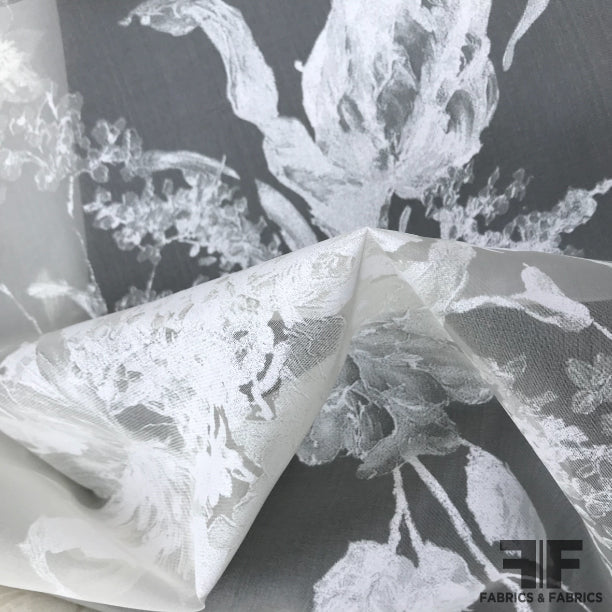 Italian Floral Printed Silk Semi-Satin Organza - Off-White/White - Fabrics & Fabrics