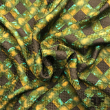 Abstract Check Printed Silk Jacquard - Green/Brown/Blue