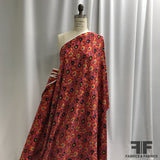 Floral Printed Silk Jacquard - Red/Green/Multicolor