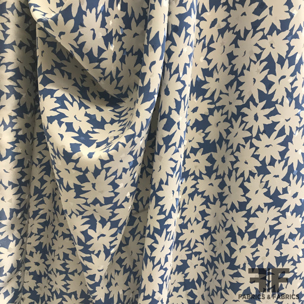 Floral Printed Silk Jacquard - Blue/Off White – Fabrics & Fabrics
