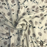 Rose Floral Printed Silk Jacquard - Off White / Pale Lavender