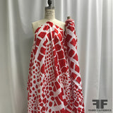 Italian Abstract Animal Print Silk Jacquard Blend - Red/White