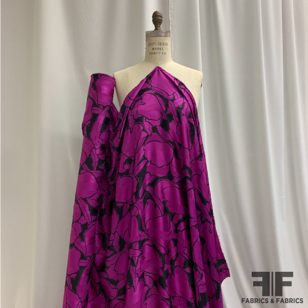 Italian Floral Silk Jacquard - Purple/Black